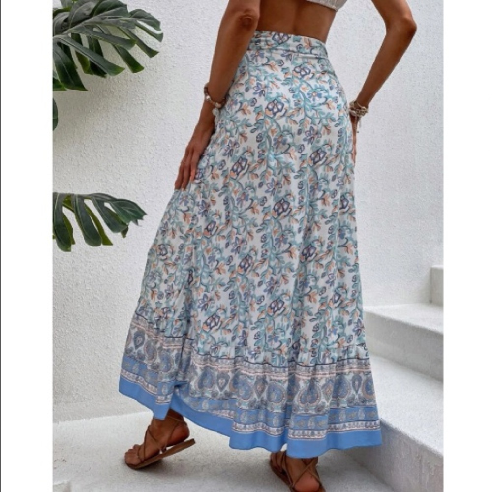 Boho floral print ruffle hem maxi skirt - Picture 3 of 7